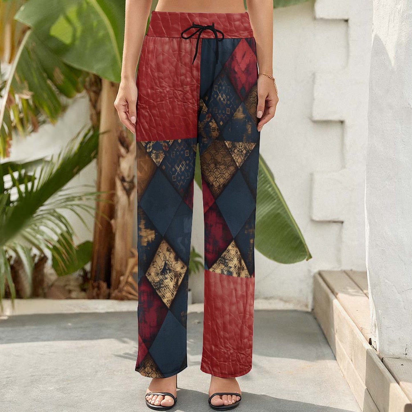 TRIANGLES & LEATHER Baggy Pants for Women-SMALL-2XL