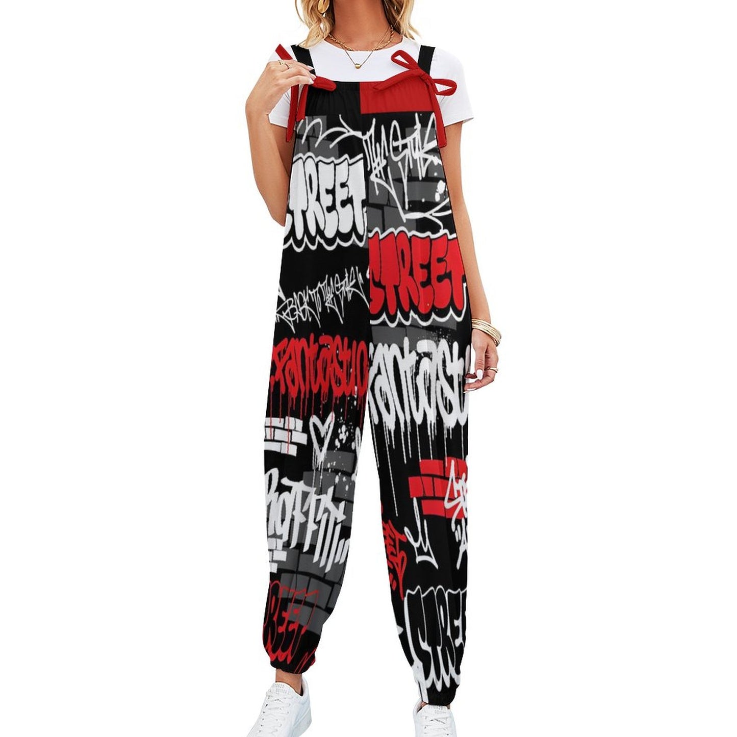 B/R/W GRAFFITI Spaghetti Strap Jumpsuit