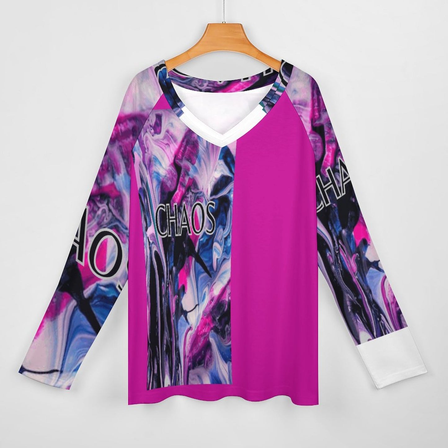 CHAOS-V-neck Loose Long Sleeve T-shirt-SMALL-5XL