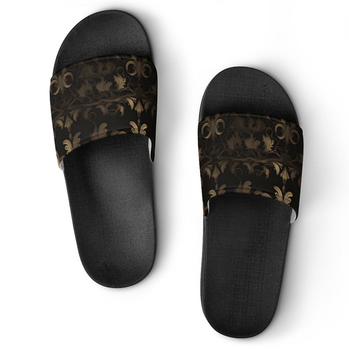 BLACK & GOLD ACCENT Unisex PVC Slippers or Slides
