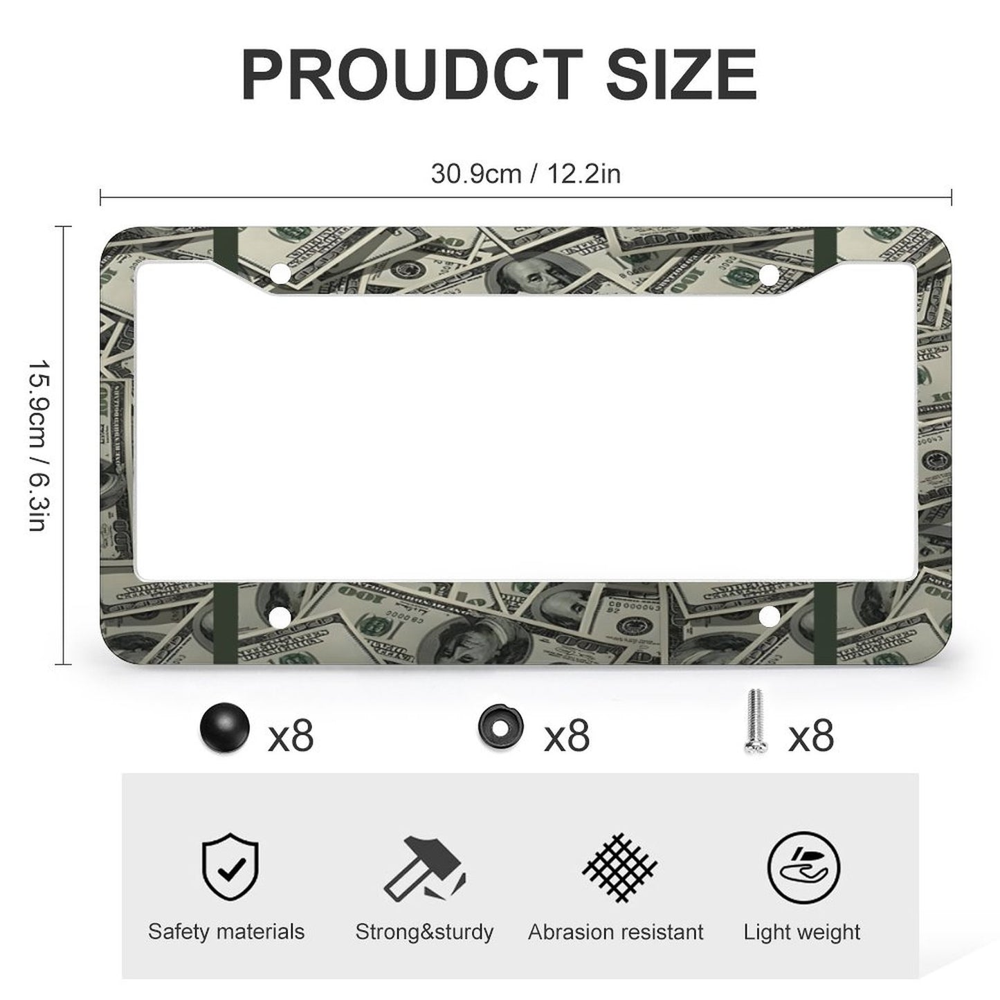 License Plate Frames with 4 Round Holes (1 Pair)