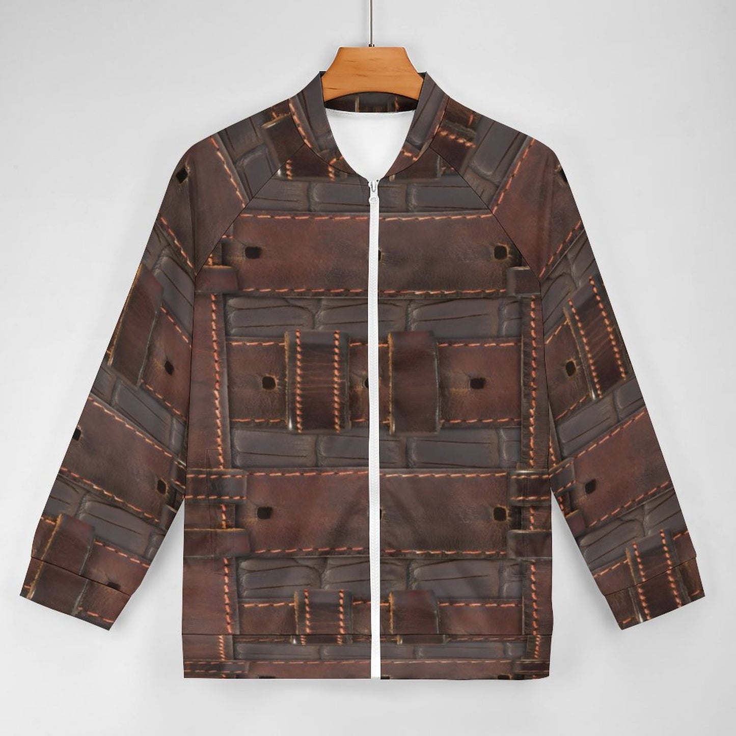 RUGGED LEATHER BUCKLE Print Raglan Zipper Jacket-SMALL-5XL