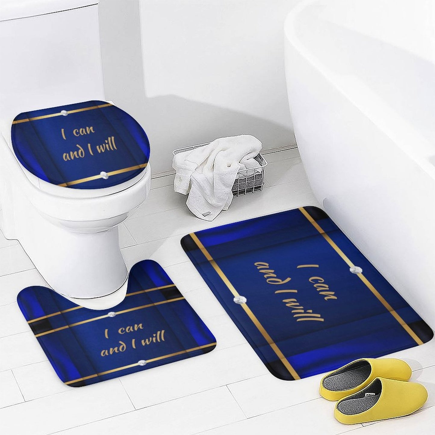 Shower Curtain Set with 3 Rugs
