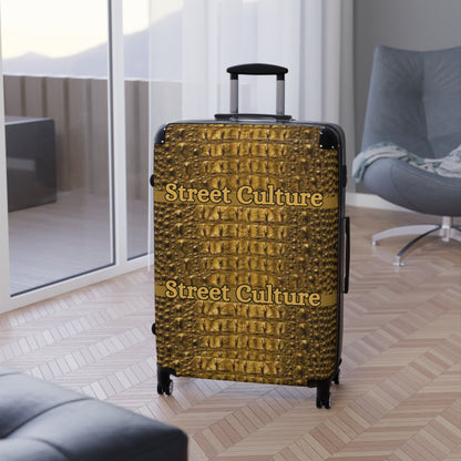 STREET CULTURE GOLD ALLIGATOR Print Suitcase (with lock/4 double swivel wheels/inner pockets)-SMALL/MEDIUM/LARGE