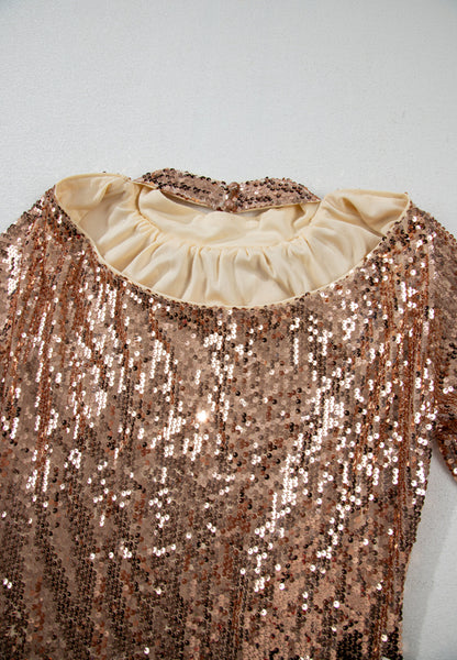Backless Sequin Mock Neck Long Sleeve Mini Dress-S-XL
