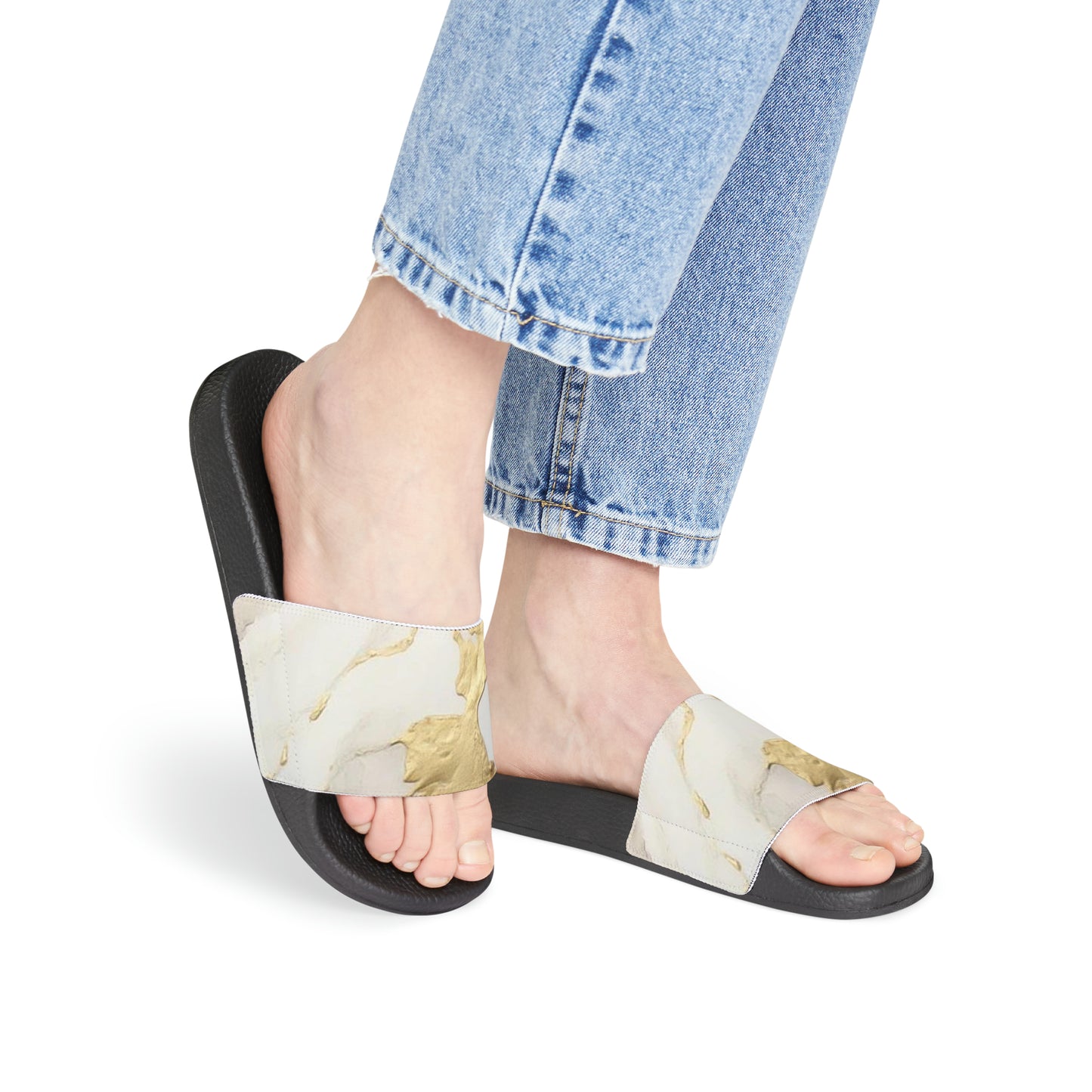 GOLD FOIL 3D Women's Slide Sandals (black or white soles)