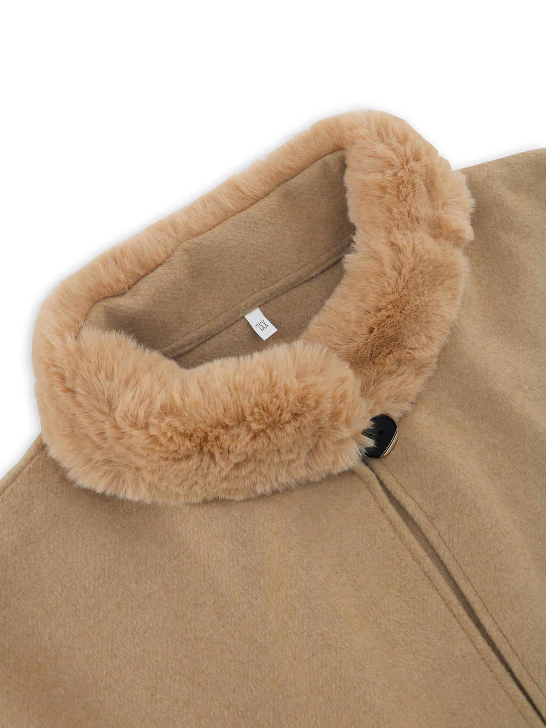 Fuzzy Trim Long Sleeve Poncho (tan/grey/black)