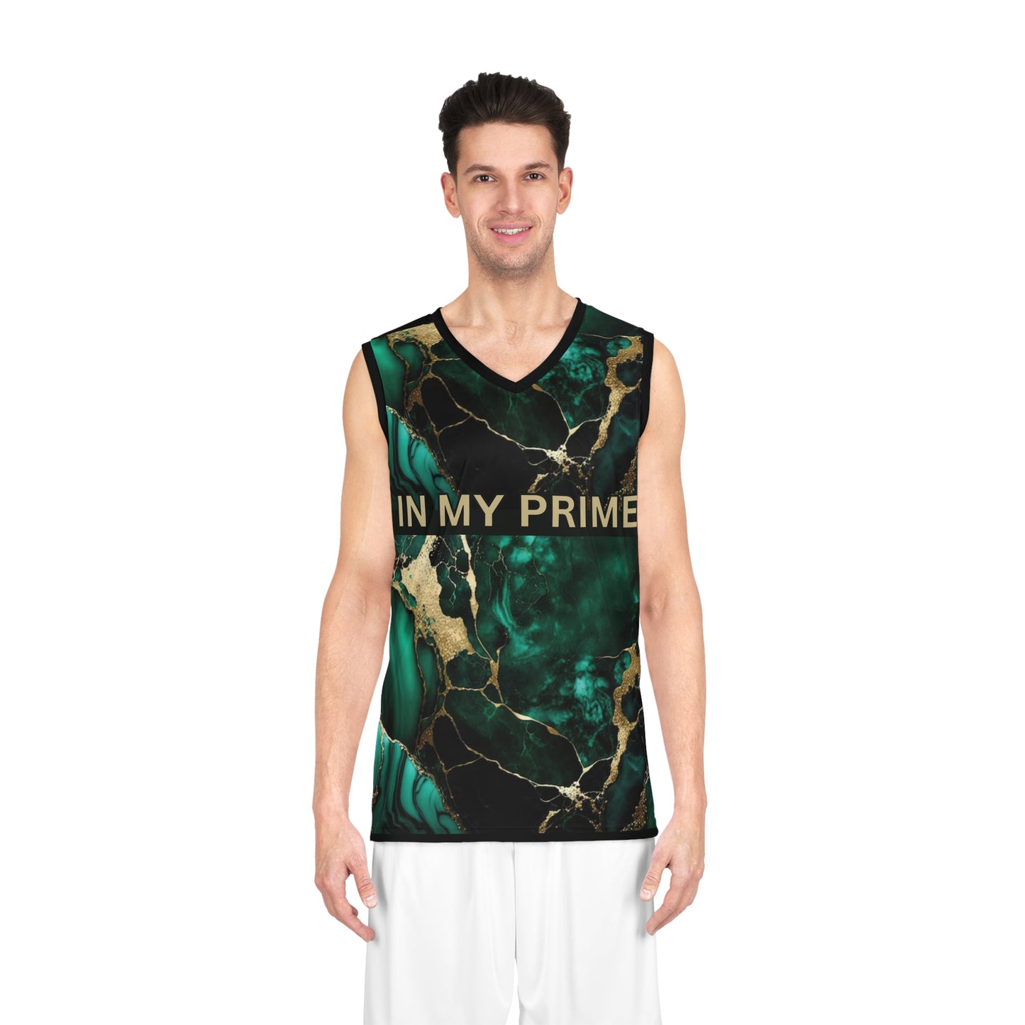 IN MY PRIME GREEN & GOLD MARBLE Basketball Jersey