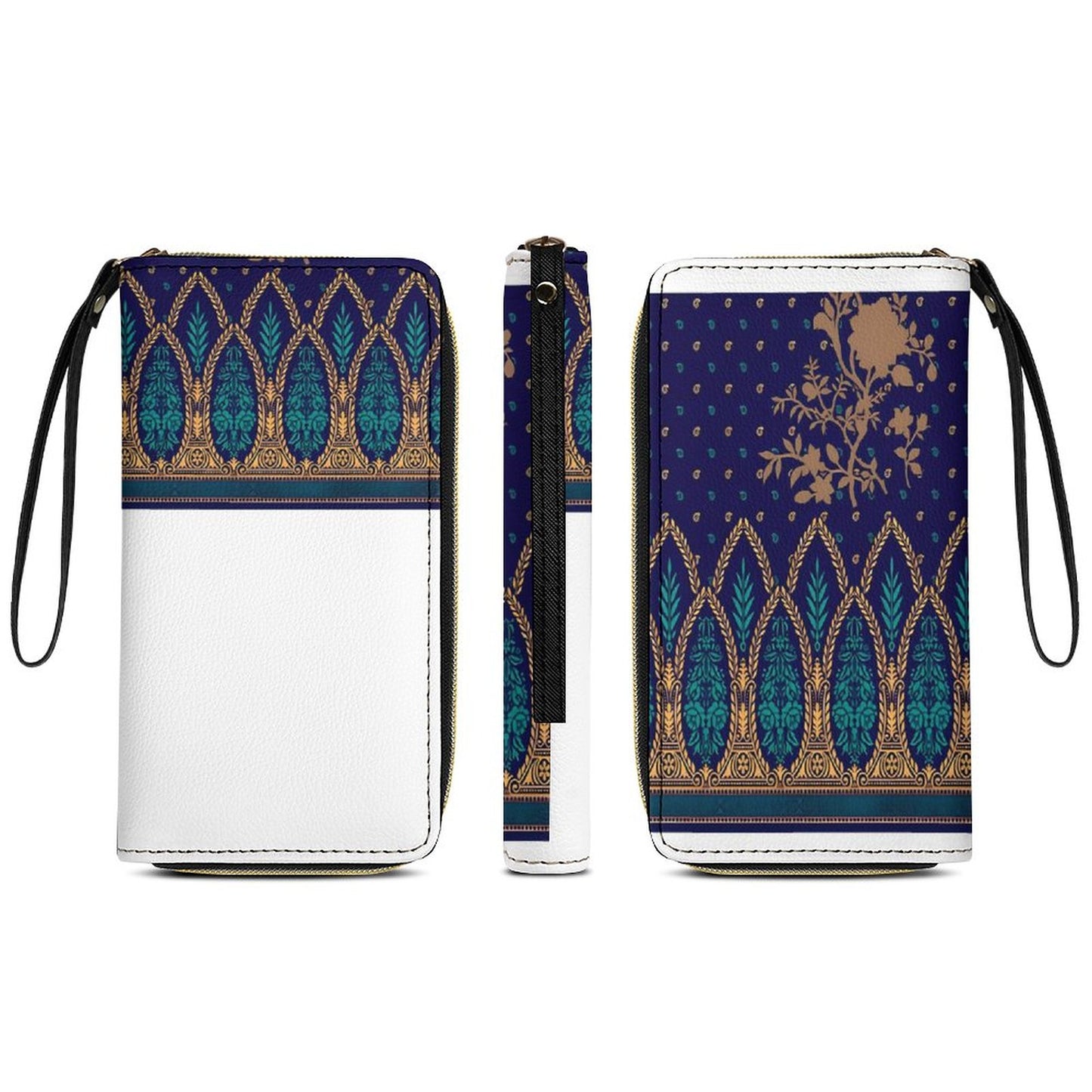 Leather Wallet with Wristlet Strap (2 Pictures on 2 Sides)