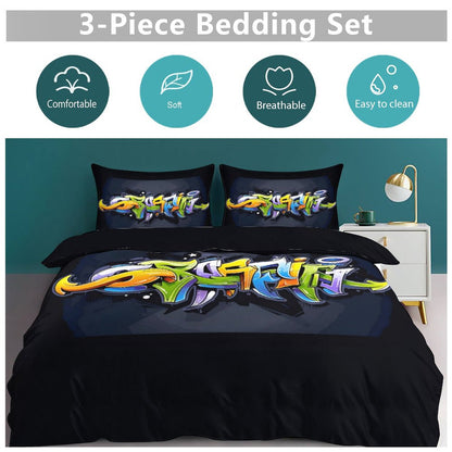 COLORFUL GRAFFITI 3-Piece Bedding Set-86"×70"/ 218×177cm-TWIN SIZE (Dual-sided Image)