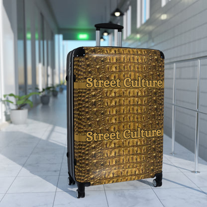 STREET CULTURE GOLD ALLIGATOR Print Suitcase (with lock/4 double swivel wheels/inner pockets)-SMALL/MEDIUM/LARGE