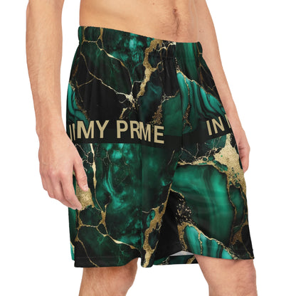 IN MY PRIME GREEN & GOLD MARBLE Basketball Shorts