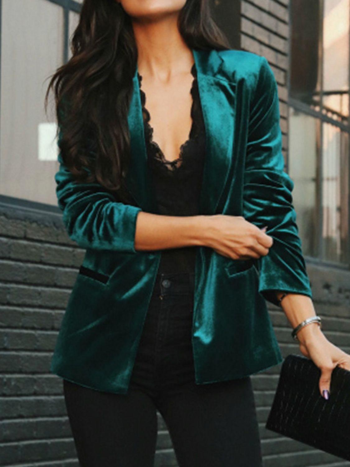 Velvet Button Up Lapel Collar Blazer (Teal/black/burgundy)-SMALL-2XL