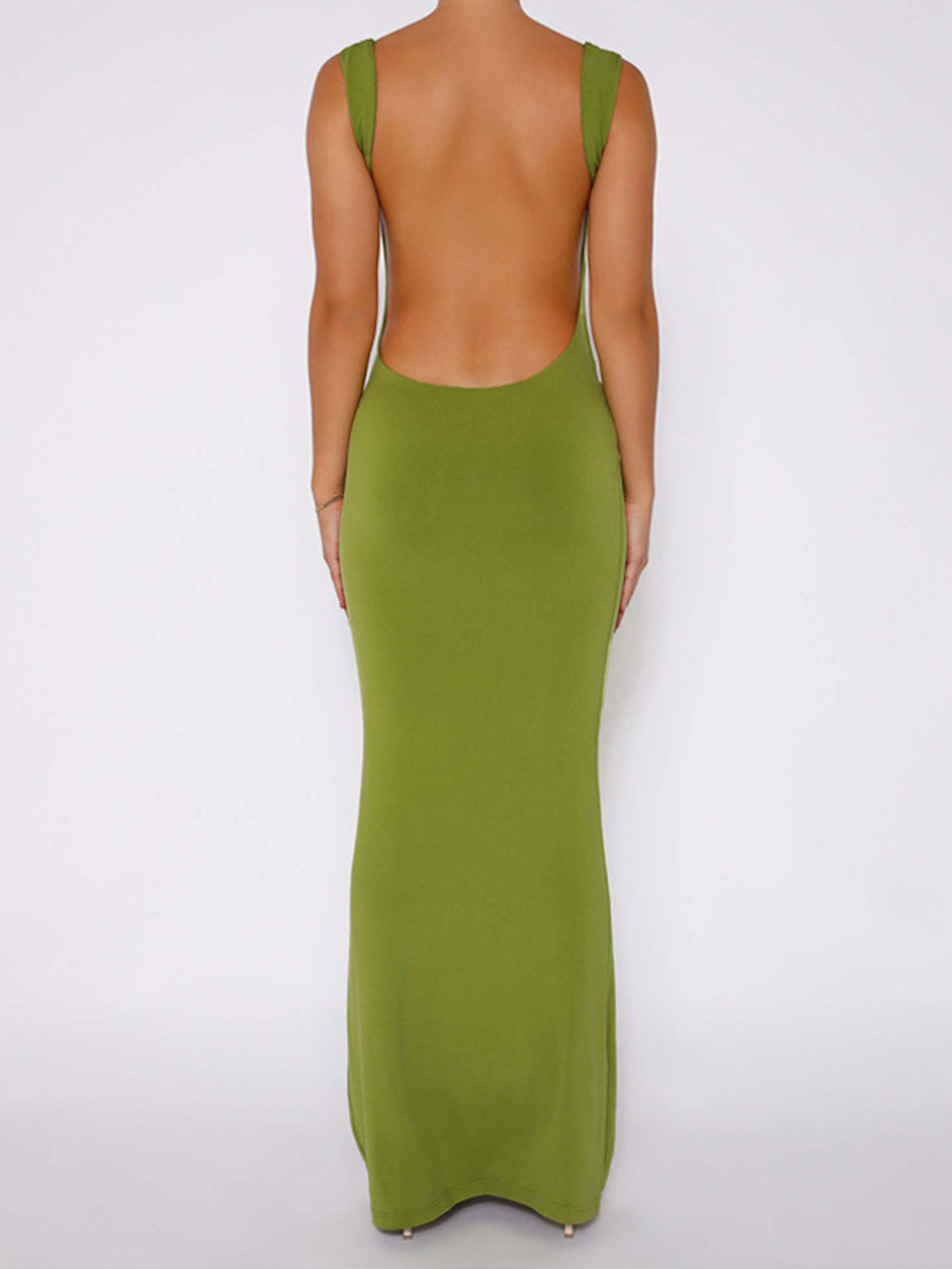 Backless Wide Strap Maxi Dress-SMALL-XL (IVORY/BLACK/LIME)