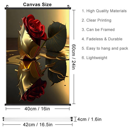 ROSE IN GOLD Canvas Hanging Poster with Scrolls-16"x24"/ 40x60cm