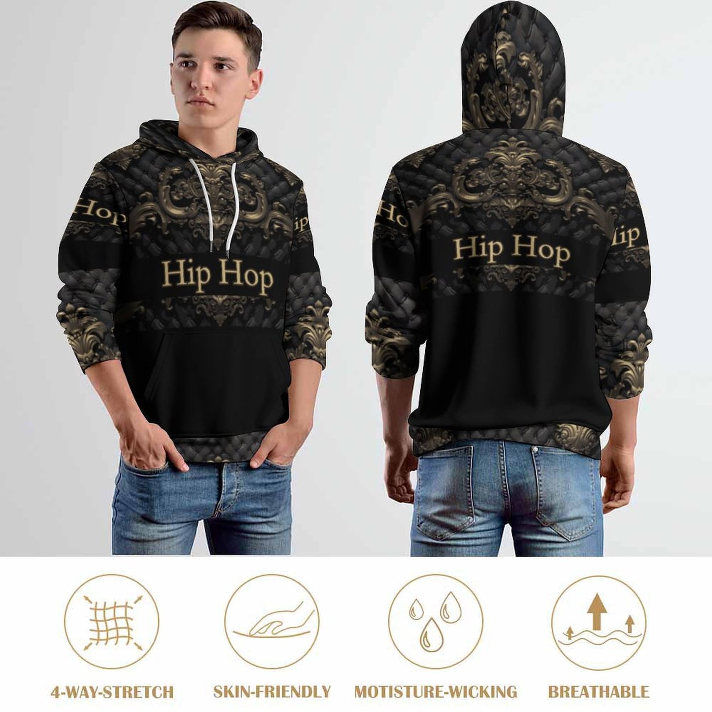 230gsm Men's Cool Hoodie with Double-layer Cap (All-Over Printing)