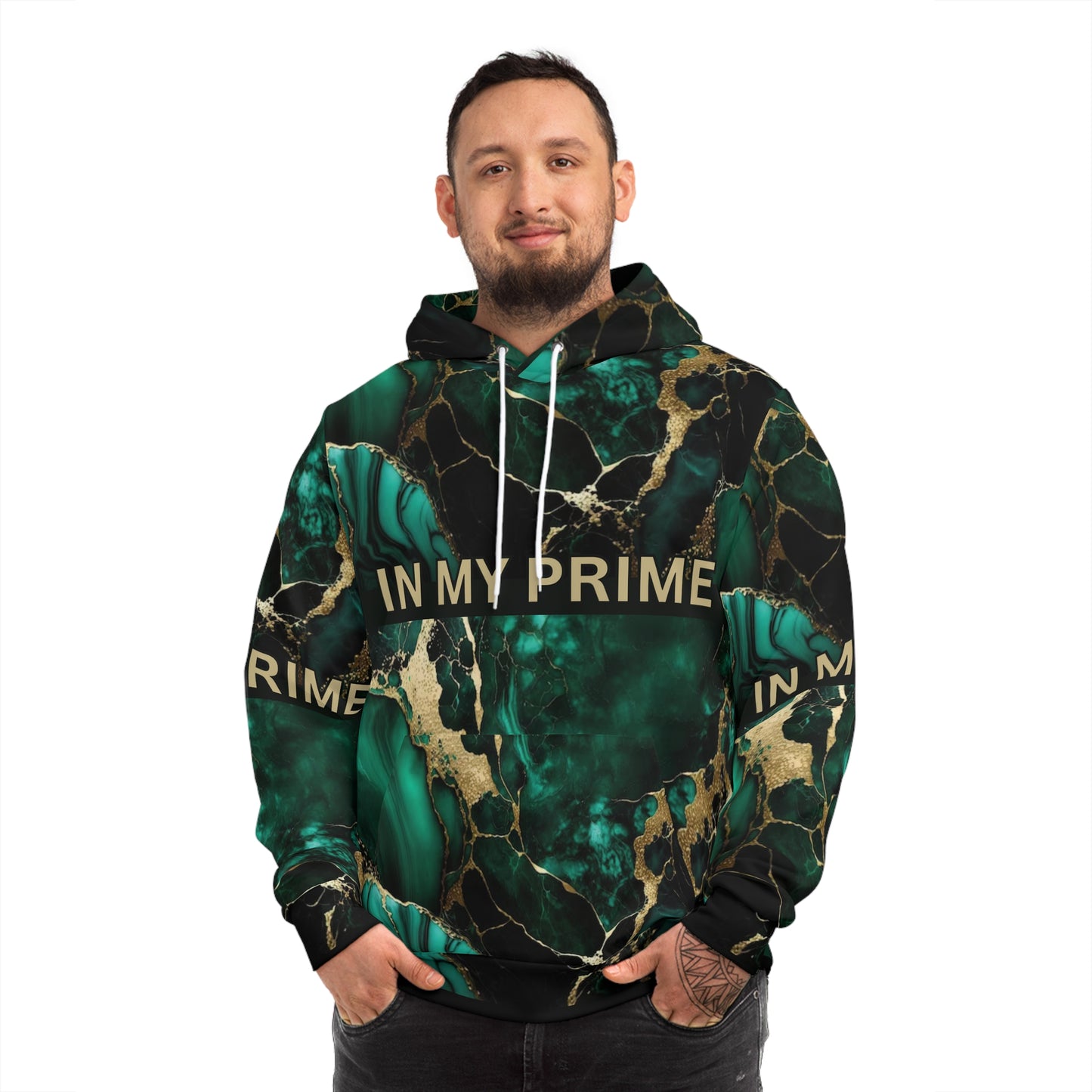 IN MY PRIME GREEN & GOLD MARBLE Unisex Fashion Hoodie
