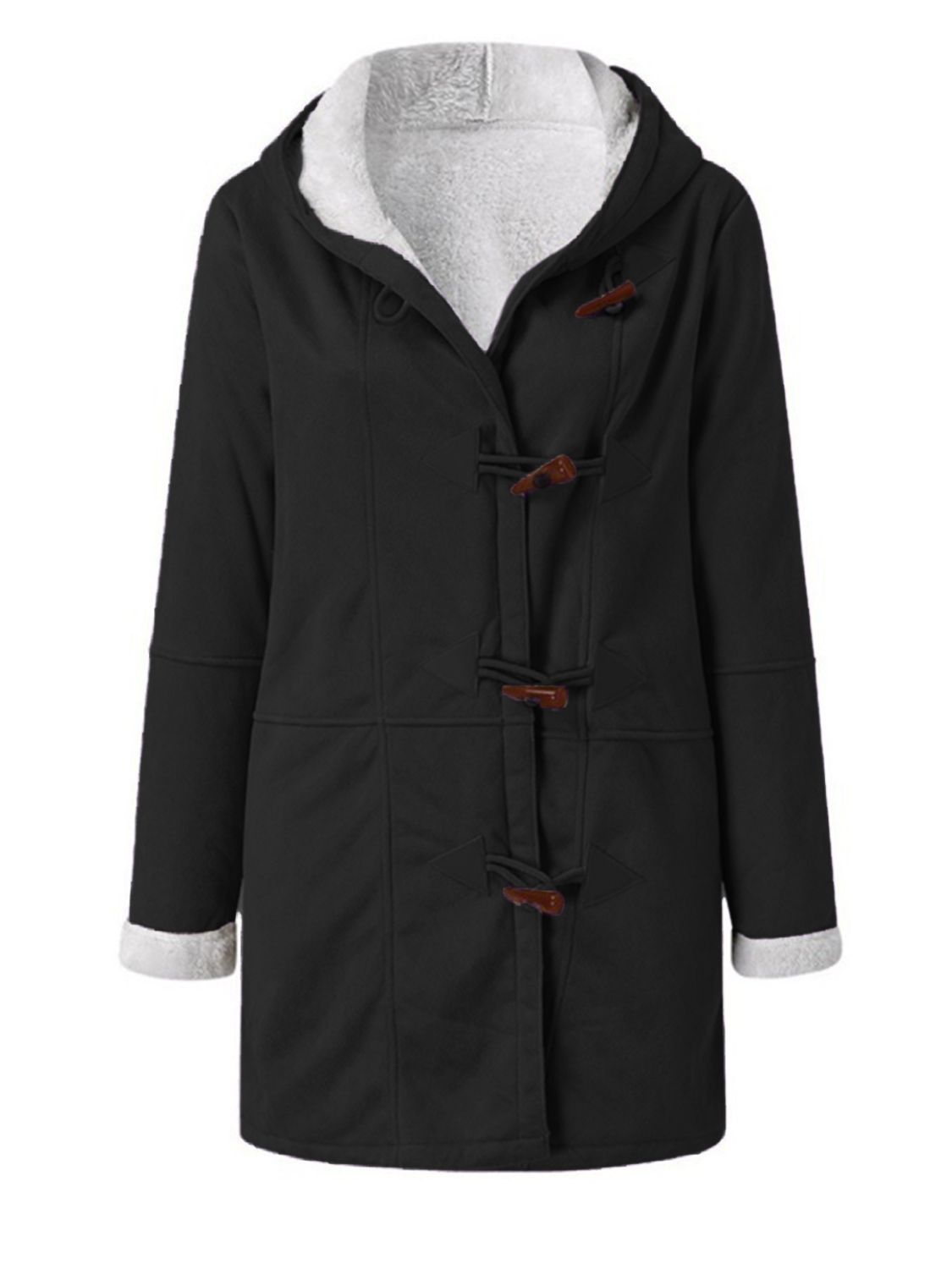 Full Size Pocketed Long Sleeve Hooded Toggle Jacket (many colors) -*SMALL-5XL
