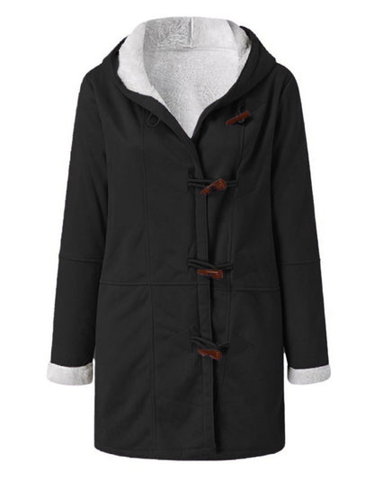 Full Size Pocketed Long Sleeve Hooded Toggle Jacket (many colors) -*SMALL-5XL