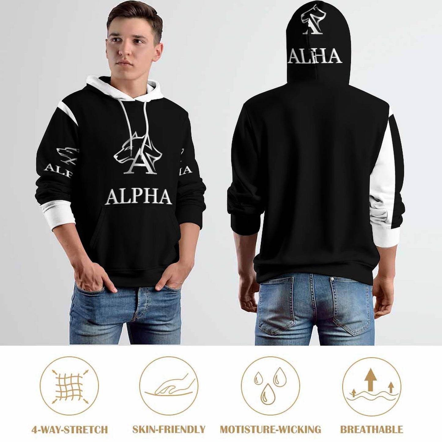 230gsm Men's Personalized Hoodie with Double-layer Cap (All-Over Printing)