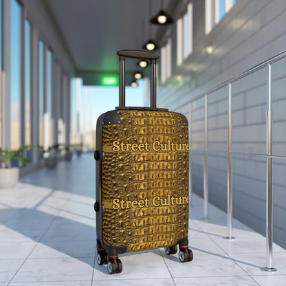 STREET CULTURE GOLD ALLIGATOR Print Suitcase (with lock/4 double swivel wheels/inner pockets)-SMALL/MEDIUM/LARGE