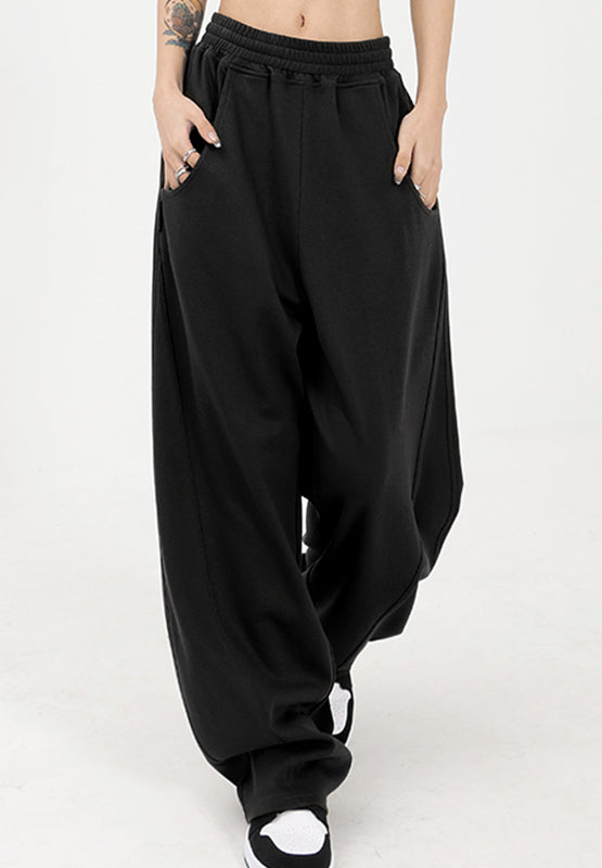 Elastic Waist Sweatpants with Pockets (black/tan/grey)-SMALL-2XL