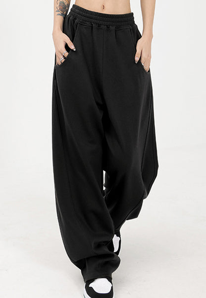 Elastic Waist Sweatpants with Pockets (black/tan/grey)-SMALL-2XL