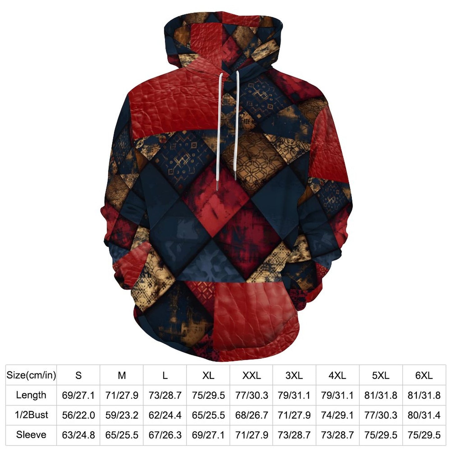 TRIANGLES & LEATHER Men's Hoodie with Double-layer Cap-SMALL-6XL