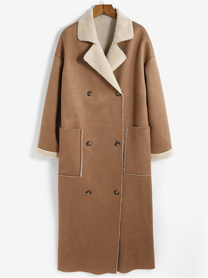 Plus Size Drop Shoulder Sherpa Longline Coat-1XL-5XL