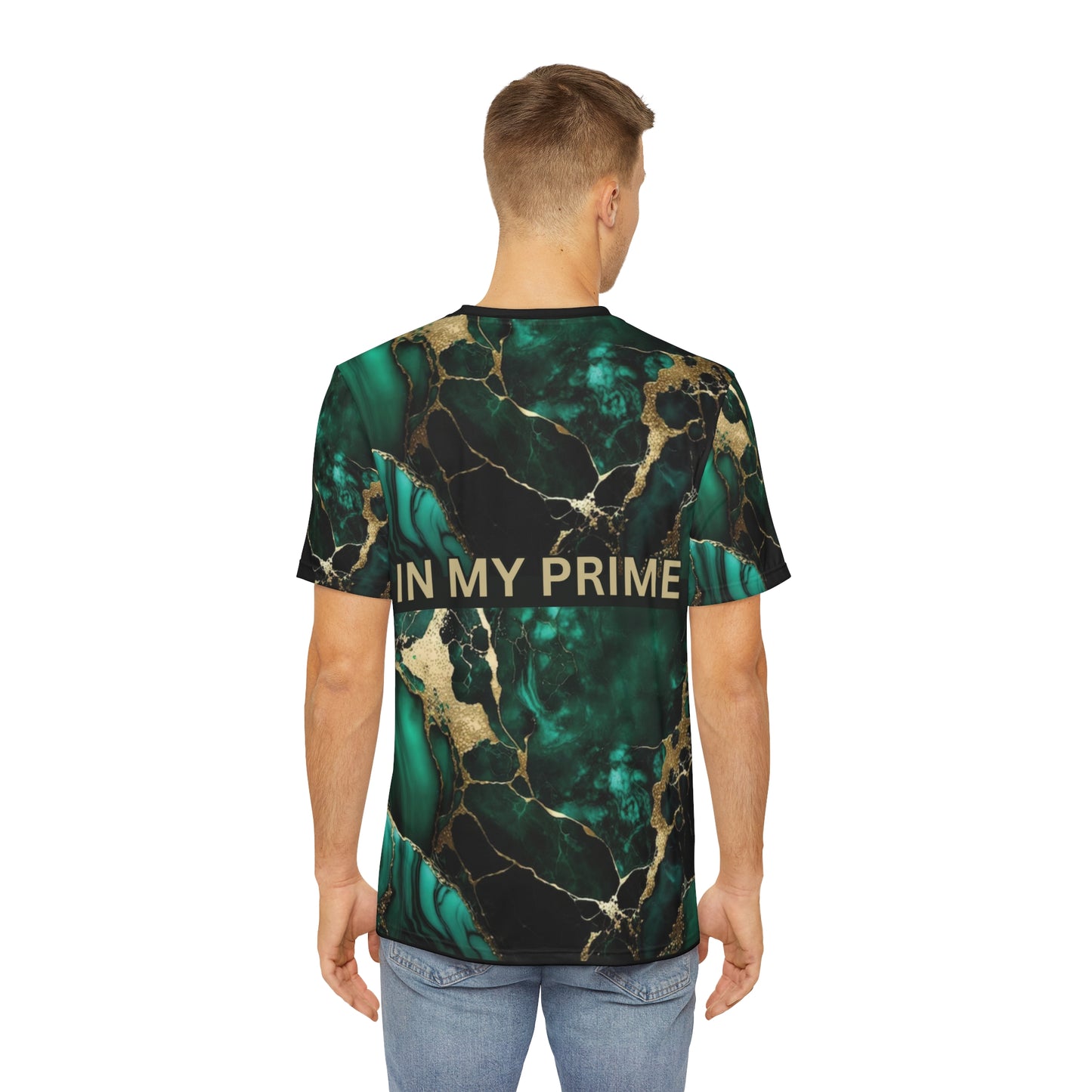 IN MY PRIME GREEN & GOLD MARBLE Men's Polyester Tee