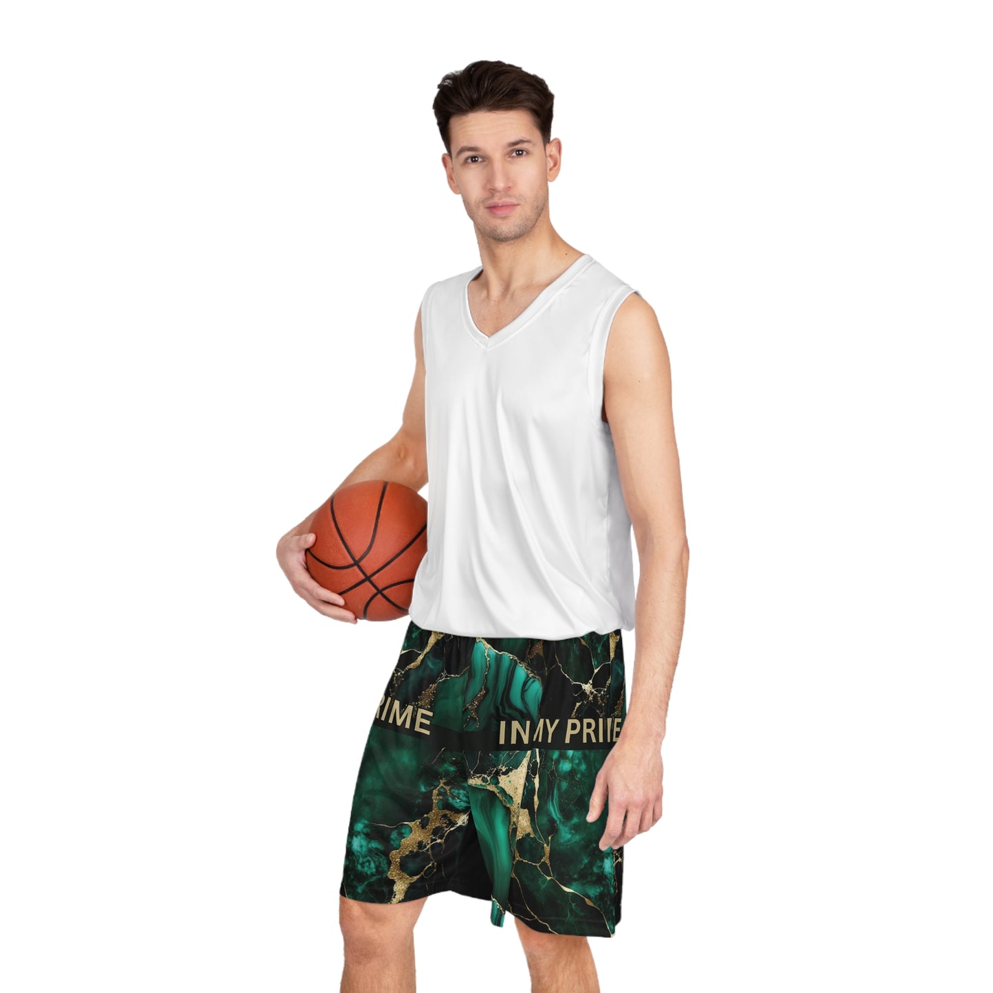 IN MY PRIME GREEN & GOLD MARBLE Basketball Shorts