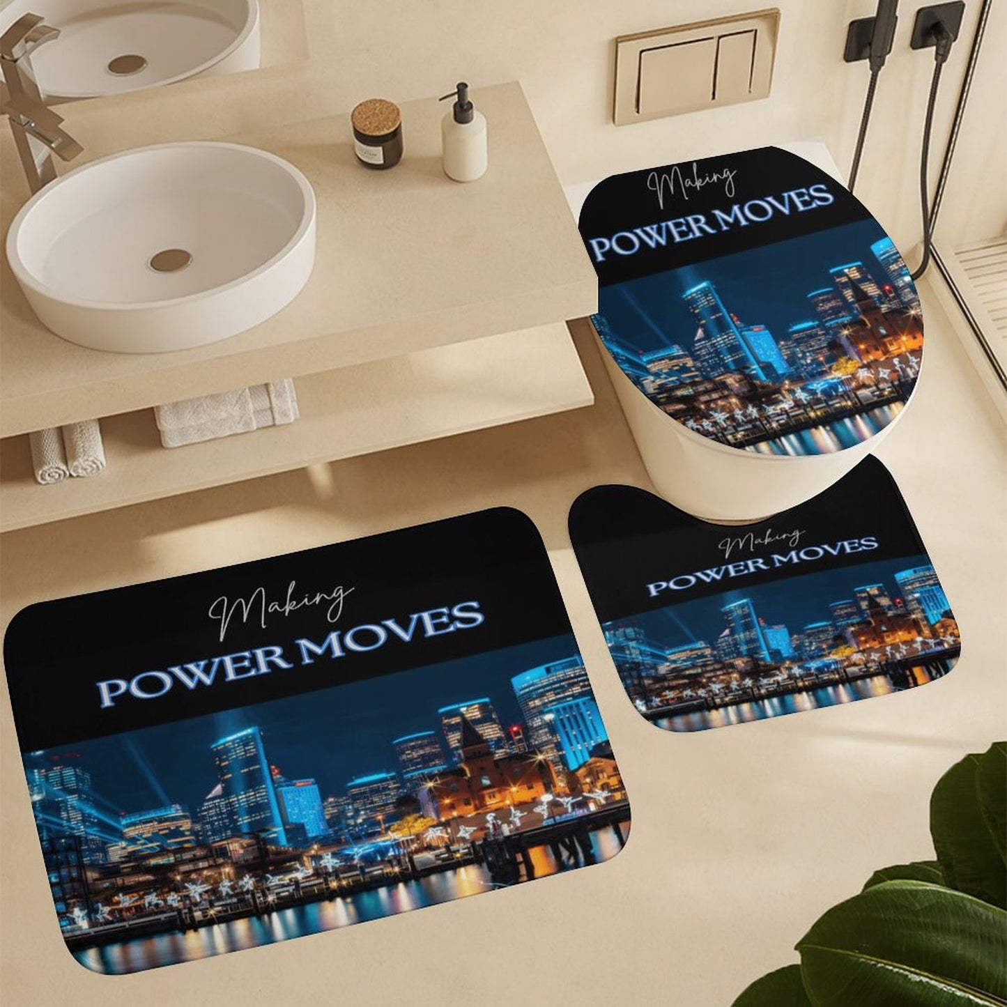 MAKING POWER MOVES Shower Curtain Set with 3 Rugs
