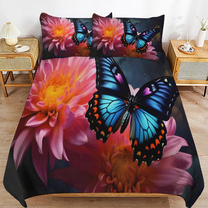 BLUE BUTTERFLY 3-Piece Bedding Set-86"×70"/ 218×177cm TWIN SIZE (Dual-sided Printing)