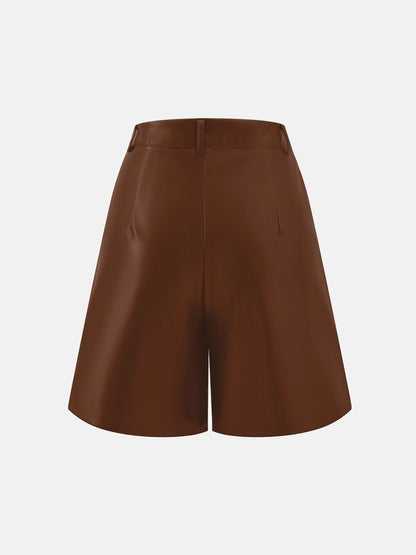 PU Leather High Rise Shorts (black/brown/burgundy)-SMALL-XL