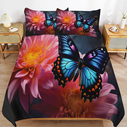 BLUE BUTERFLY 3-Piece Bedding Set-90"x90"/ 229x229cm QUEEN SIZE (Dual-sided Printing)