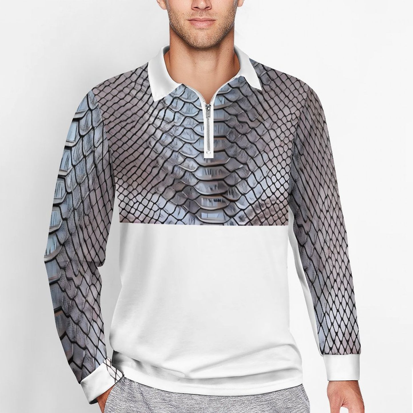 Quarter Zip Men's Long Sleeve POLO Shirt RL (All-Over Printing)
