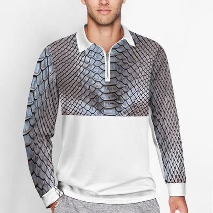 Quarter Zip Men's Long Sleeve POLO Shirt RL (All-Over Printing)