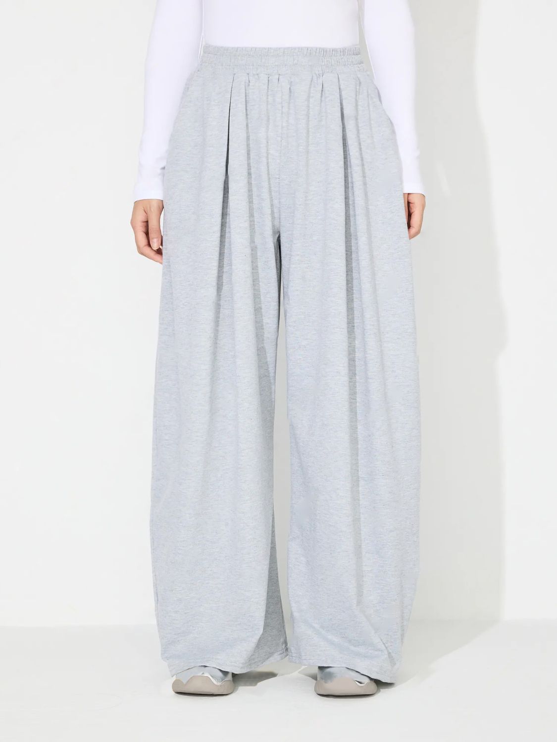 Elastic Waist Wide Leg Pants with Pockets (black/light grey/dark grey)-SMALL-XL