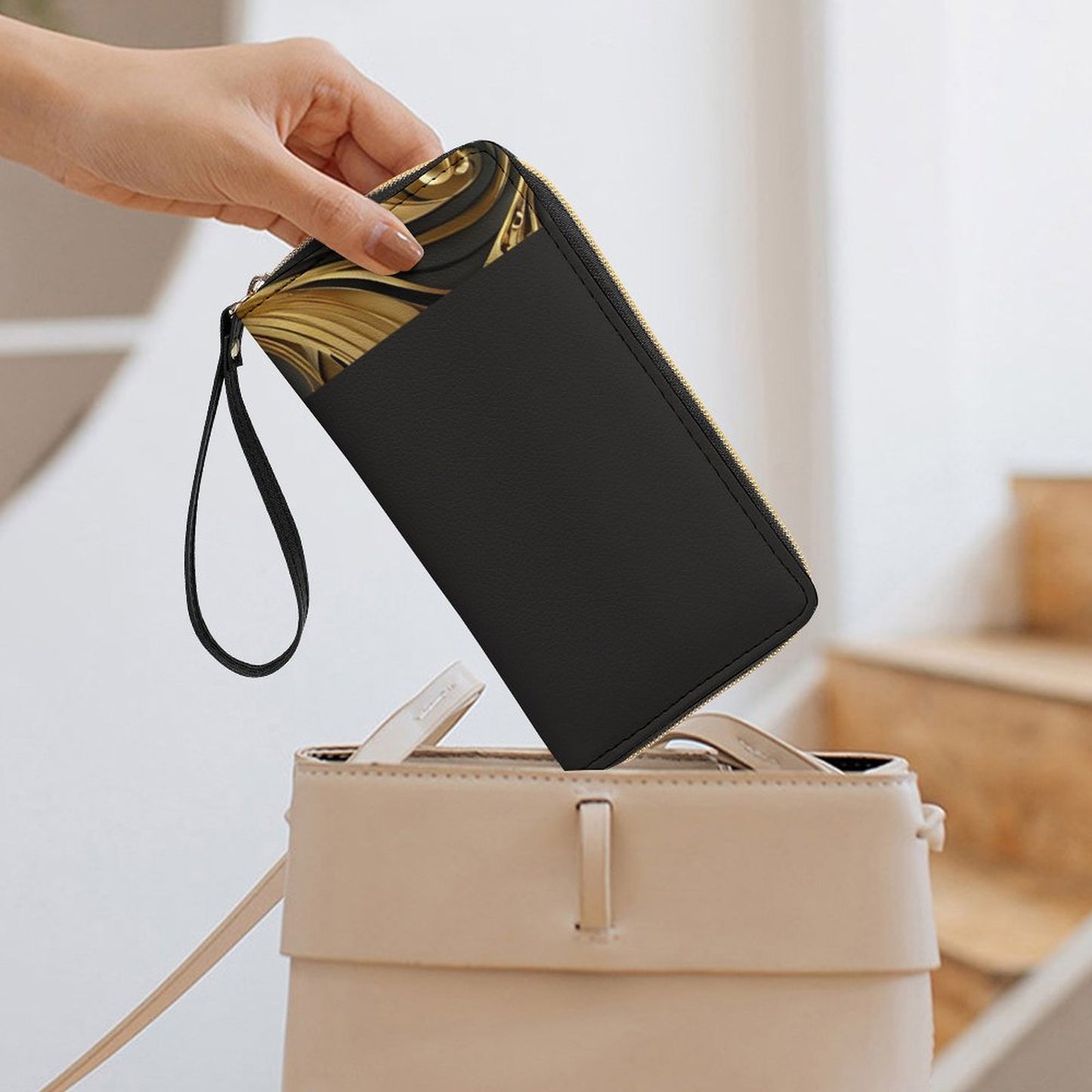 Leather Wallet with Wristlet Strap (2 Pictures on 2 Sides)