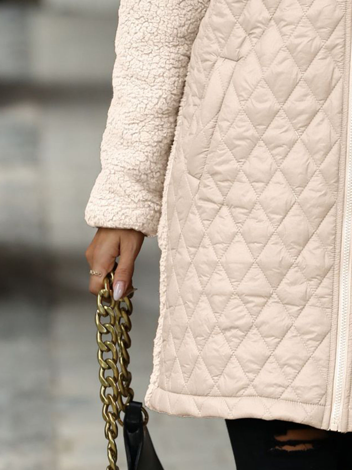 Texture Zip Up Long Sleeve Hooded Coat (caramel/off white/black/green)-SMALL-2XL)