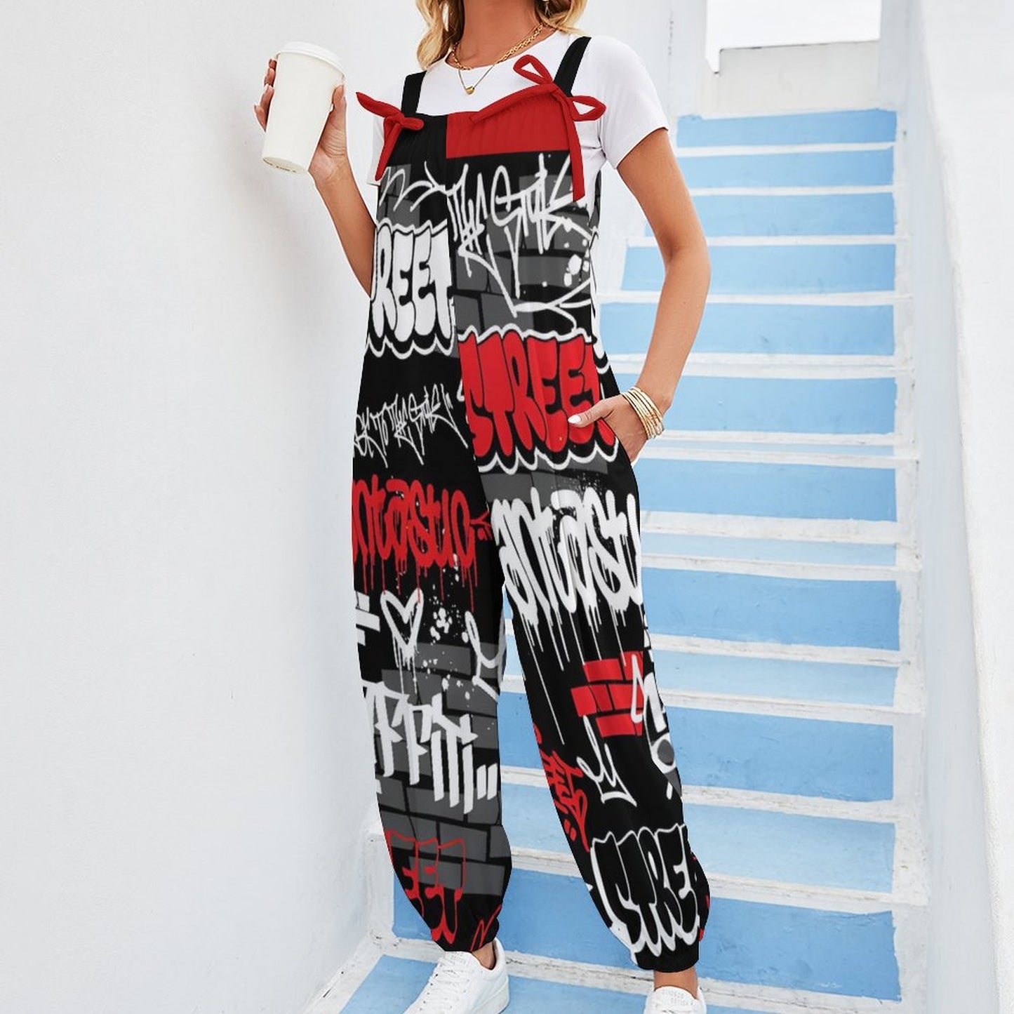 B/R/W GRAFFITI Spaghetti Strap Jumpsuit