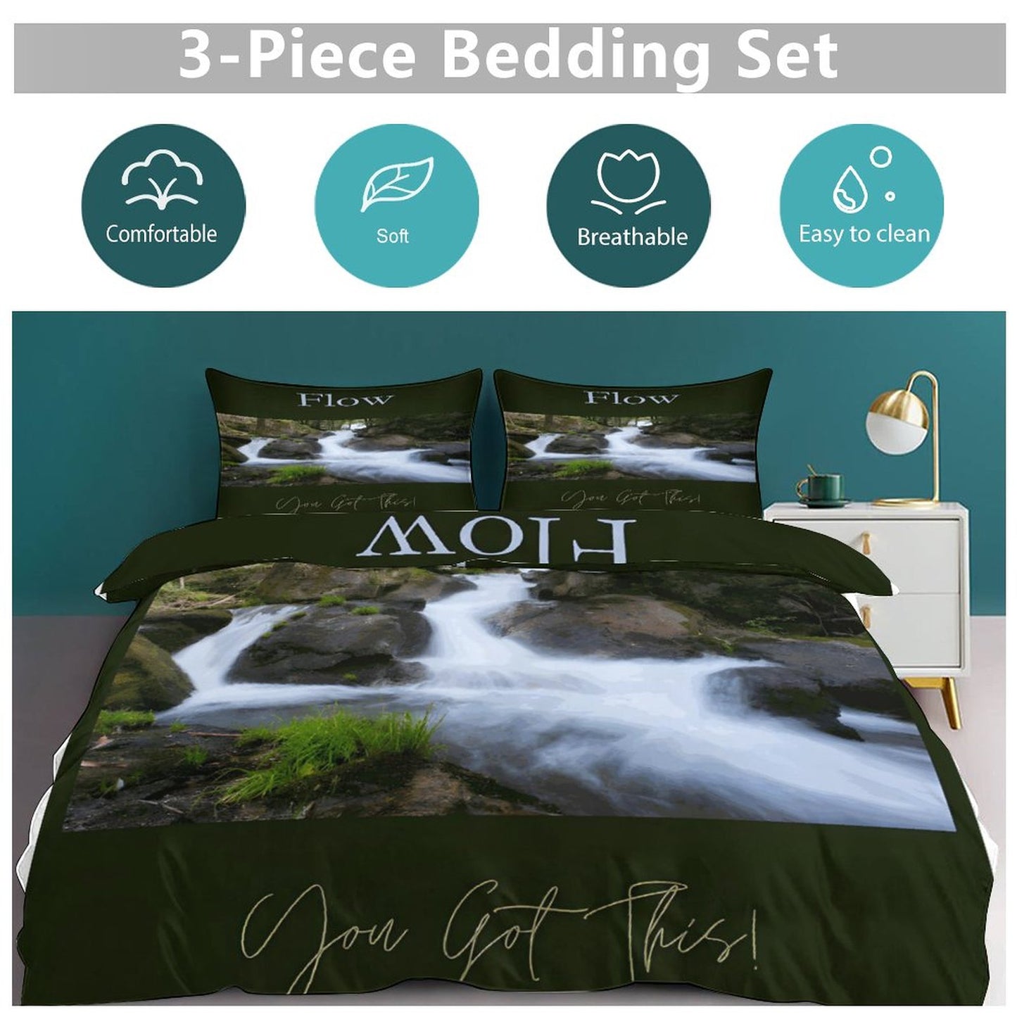 3-Piece Bedding Set-90"x90"/ 229x229cm (Dual-sided Printing)