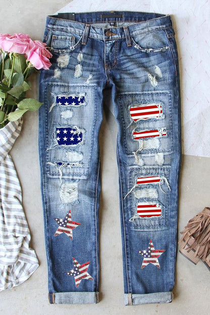 US Flag Mid-Rise Waist Straight Jeans-4-18