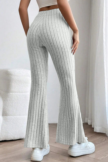 0N SALE:::Full Size Ribbed High Waist Flare Pants (black/blue/teal/grey)-SMALL-3XL