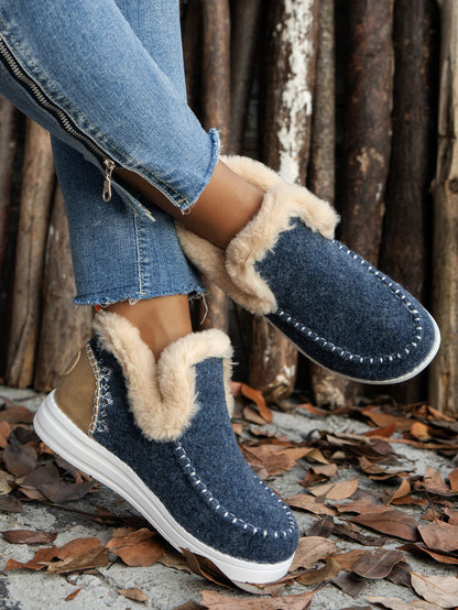 Furry Suede Round Toe Flat slip on boots (navy/chocolate/black/gray/beige)