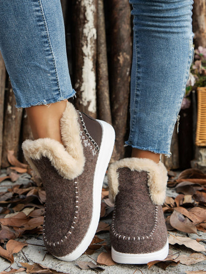 Furry Suede Round Toe Flat slip on boots (navy/chocolate/black/gray/beige)
