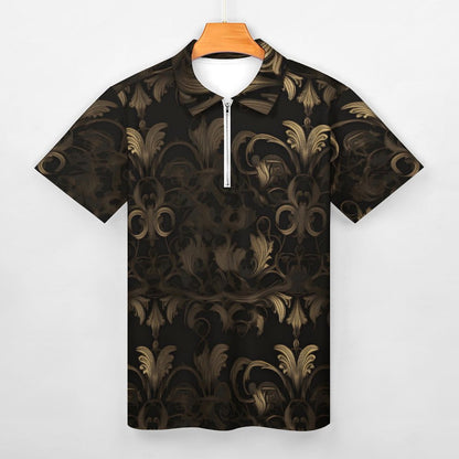 BLACK & GOLD ACCENT Men's Short Sleeve POLO Shirt with Zipper-2XS-6XL