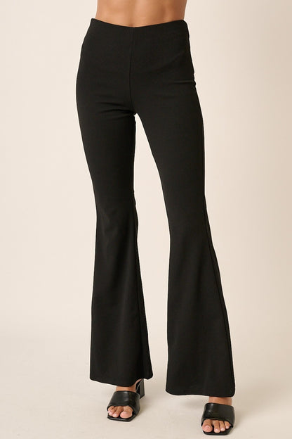 Mittoshop Crepe Knit Elastic Waist Flare Leg Pants-SMALL-2XL