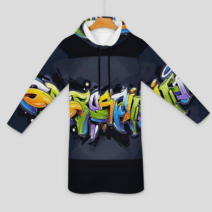 COLORFUL GRAFFITI Long Sleeve Hoodie Dress-SMALL-5XL