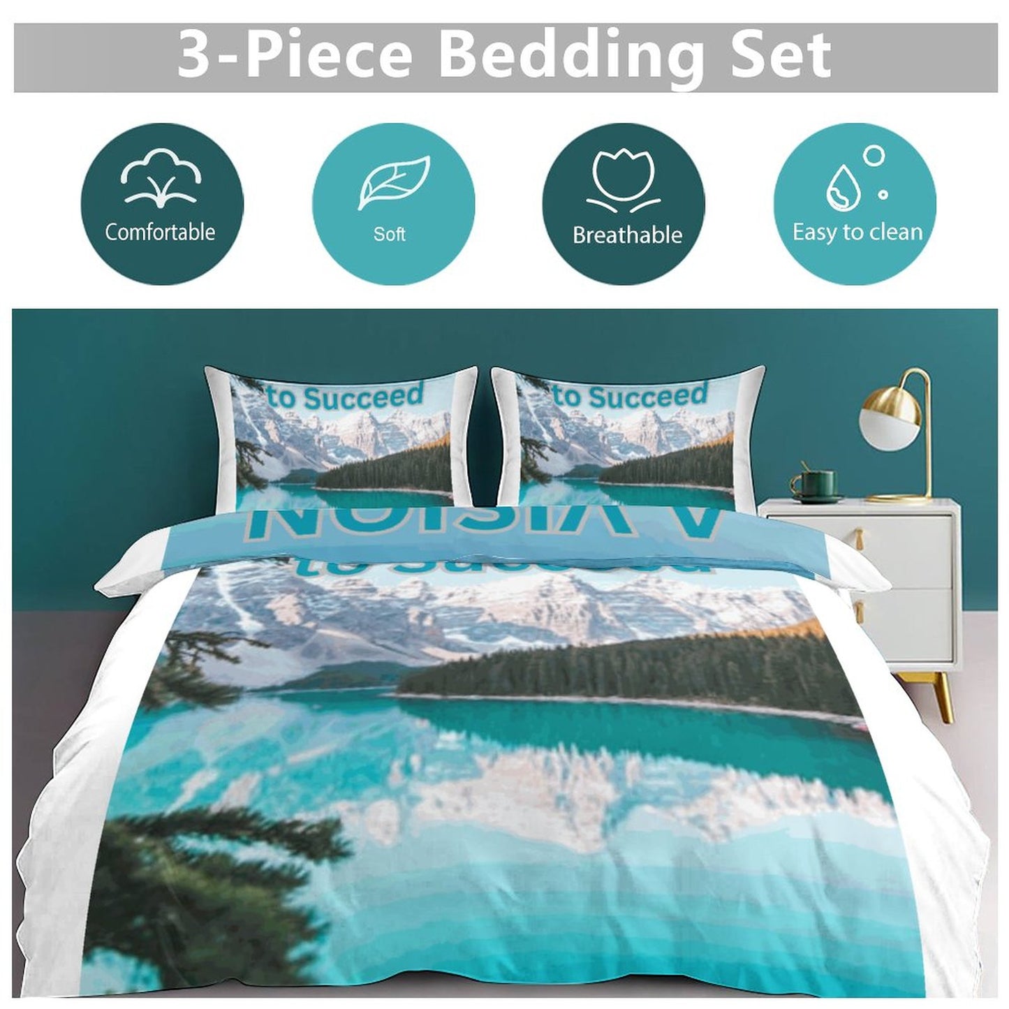 3-Piece Bedding Set-86"×70"/ 218×177cm (Dual-sidede Printing)